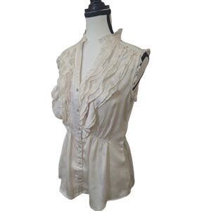 Victorian Ruffled Romantic Blouse Cream Sleeveless Peplum Converse One Star SZ M